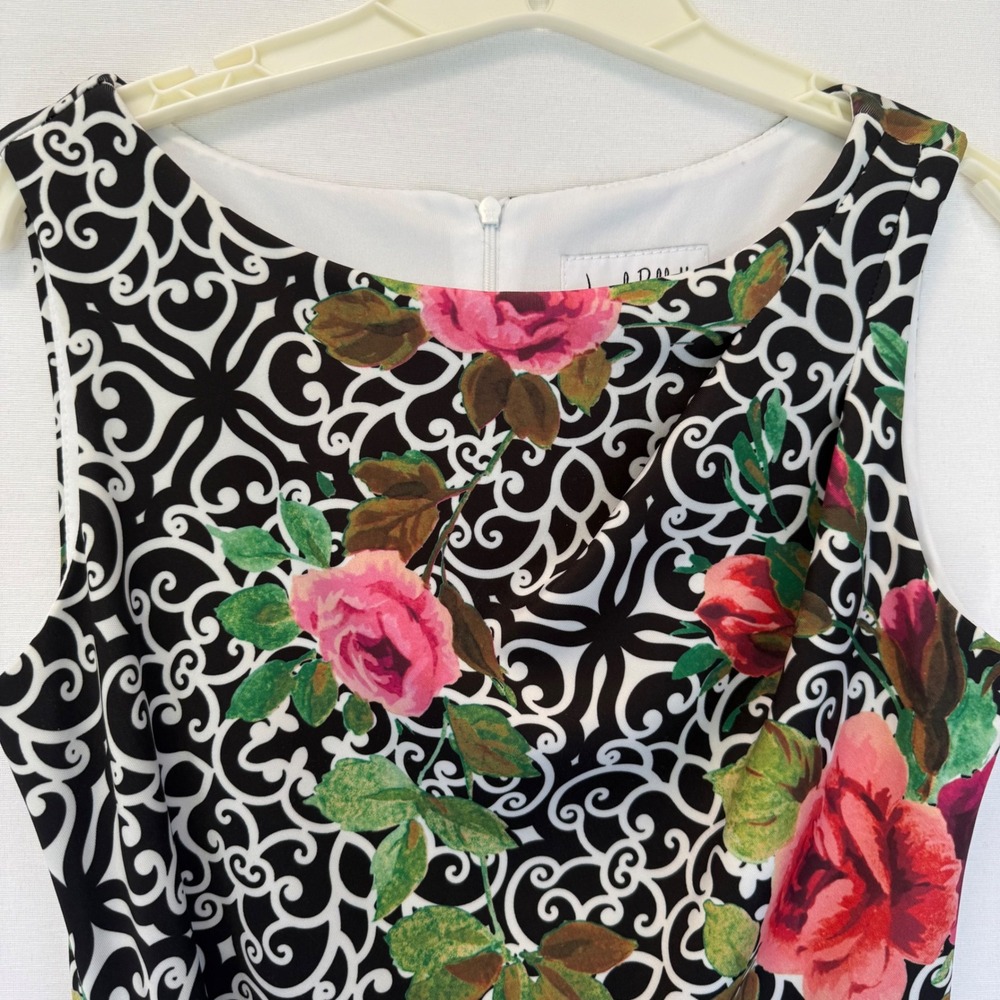 Joseph Ribkoff‎ Black & White Scroll Floral Print Sleeveless Sheath Dress Size 8